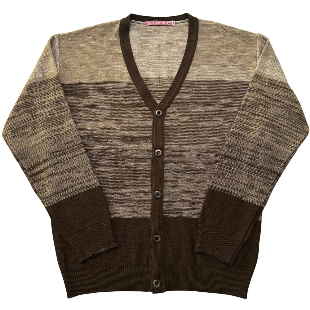 Vintage Japan Brown Gradient Cardigan Sweater XL Wool Blend Academia Minimalist